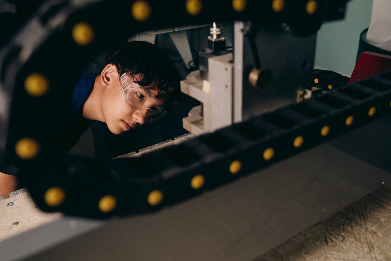 Student working in field.